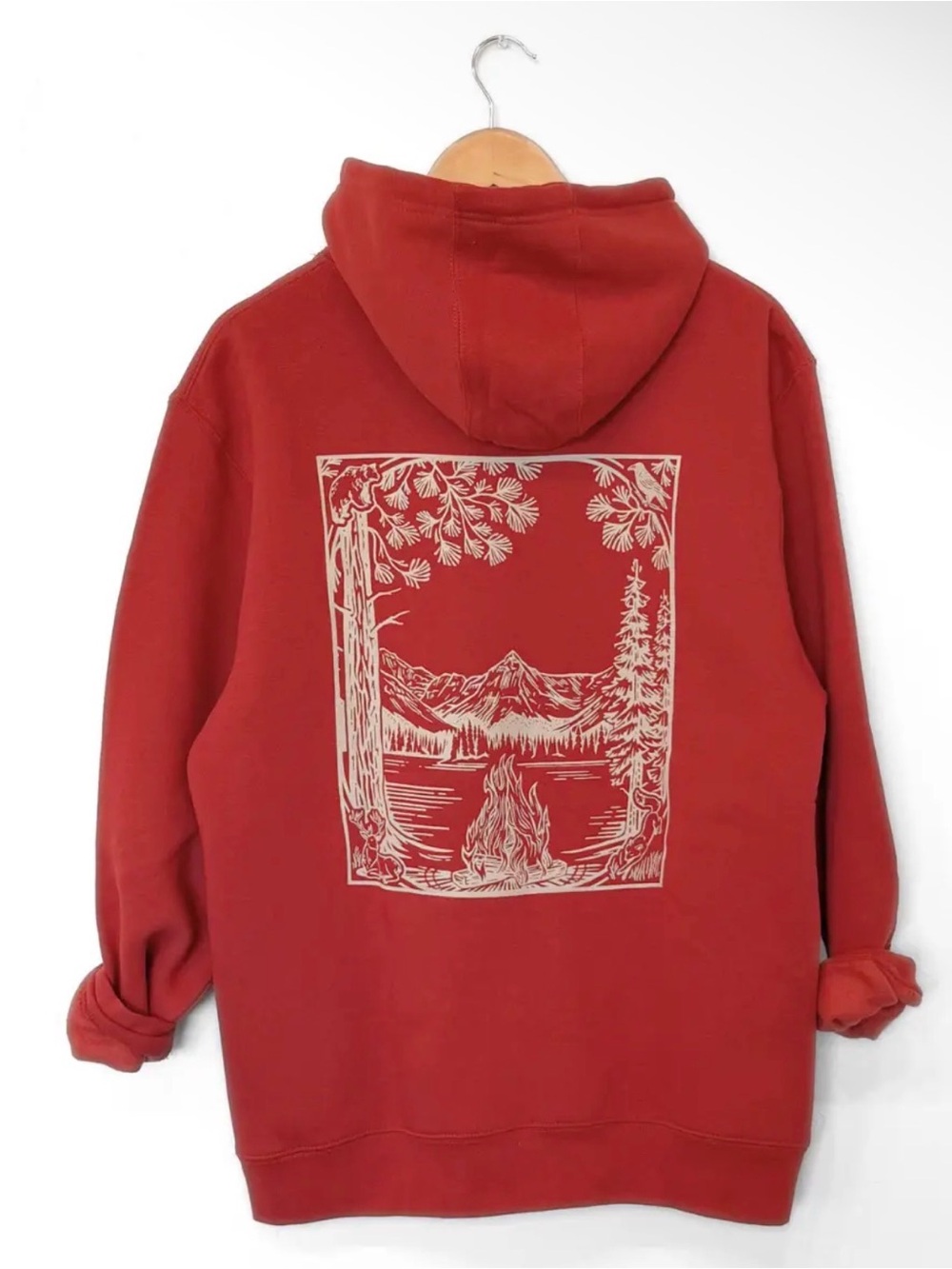 Perfect for fall Hoodie with Outdoor mountain and Campfire Graphic
